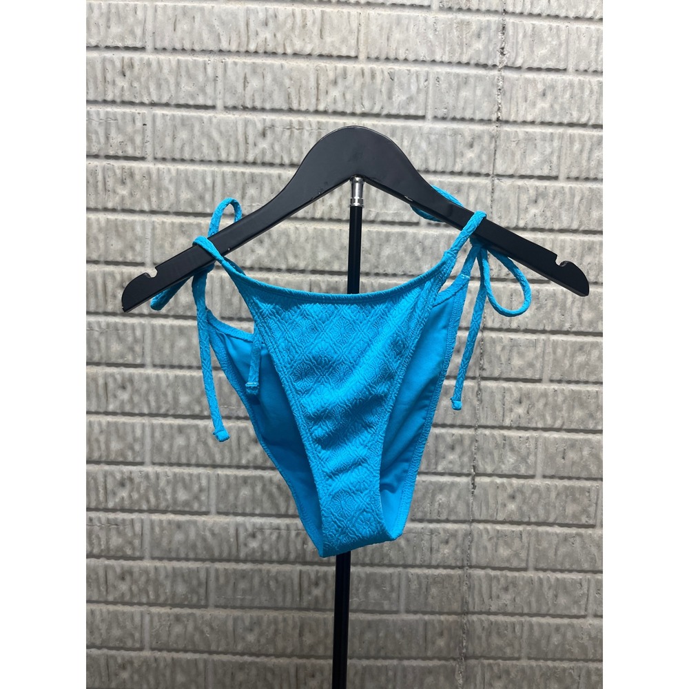 Wild Fable Blue Textured Side Tie Extra High Leg Extra Cheeky Bikini Bottoms M